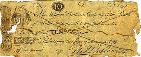 $10 Note of the First Bank of the United States.