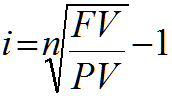 Formula for the equivalent interest rate of a discounted bond, expressed as an equation.