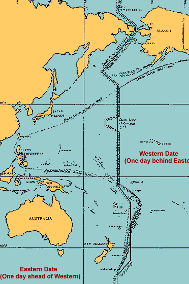 Map showing the location of the International Dateline.